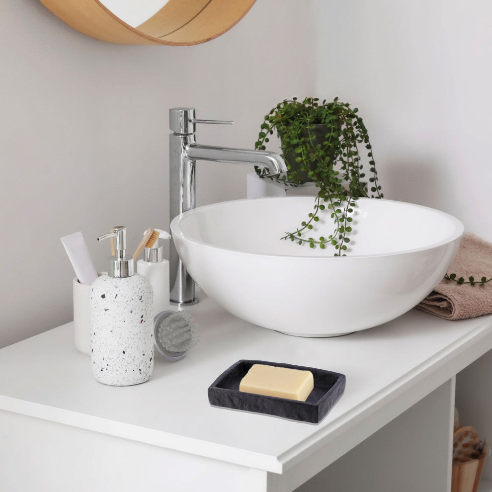 Elegant Stone-Effect Soap Dish Holder - Versatile Resin Tray for Bathroom Vanity, Black
