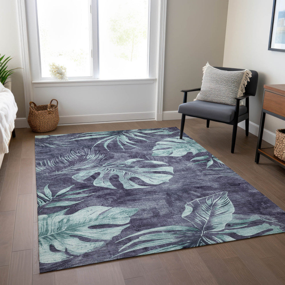 Machine Washable Indoor/Outdoor Chantille ACN1887 Blue 3' x 5' Rug