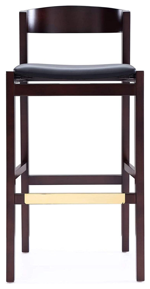 Mid Century Counter Stool, Faux Leather Seat and Low Curved Backrest, Black