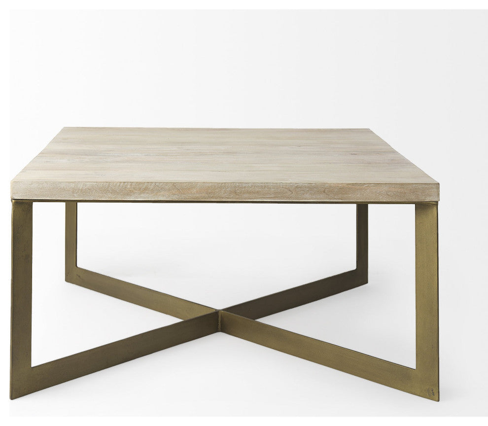 Light Brown Wood and Metal Coffee Table