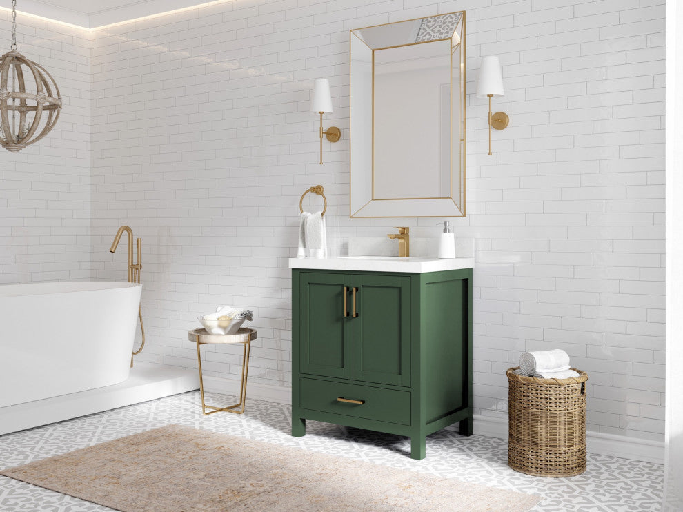 Malibu 30 Single Sink Bath Vanity in Lafayette Green 2" Calacatta Poanazzo