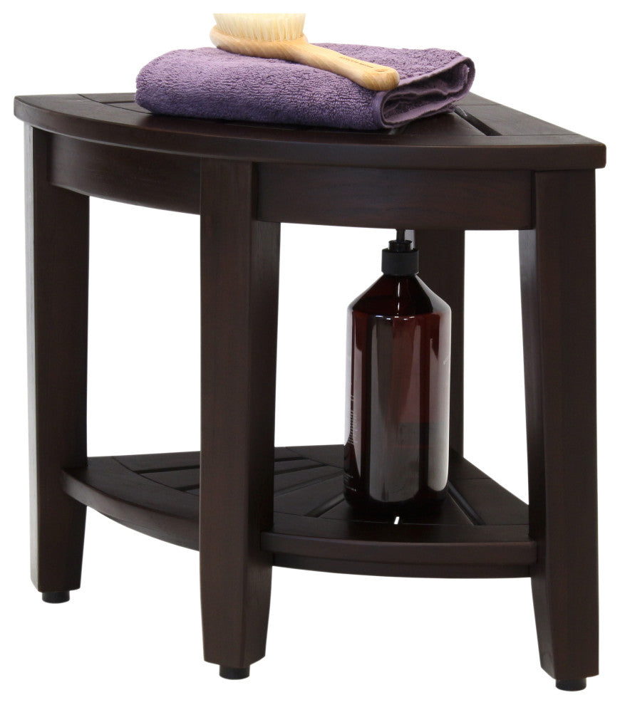 15.5" Kai™ Mocha-Shield Corner Teak Shower Bench with Shelf