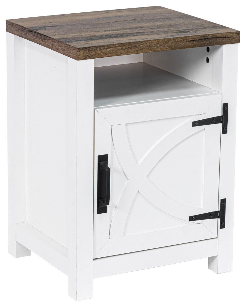 Farmhouse Nightstand with Drawer Storage