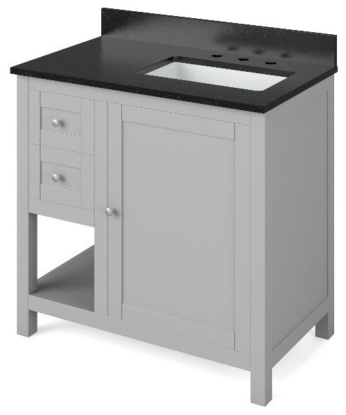 Astoria Transitional 36" Grey Right Offset Sink Vanity, Black Granite Vanity Top