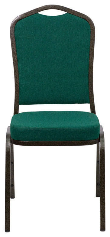 Crown Back Stacking Banquet Chair in Green Fabric - Gold Vein Frame