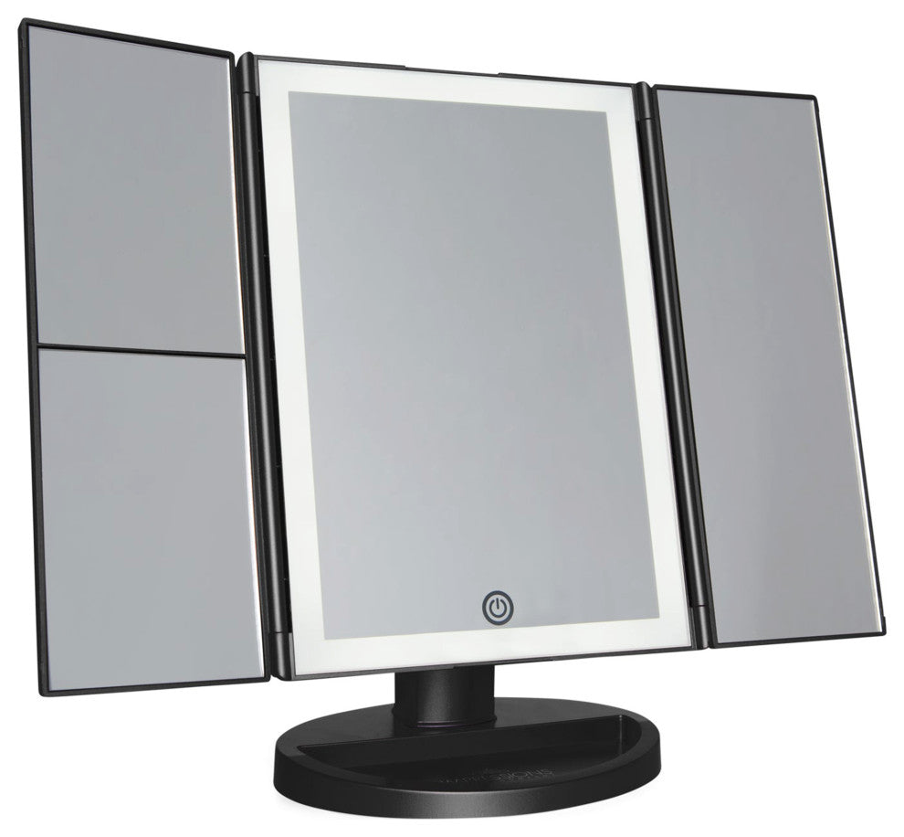 Touch Trifold 2.0 LED Makeup Mirror with Magnification, Black