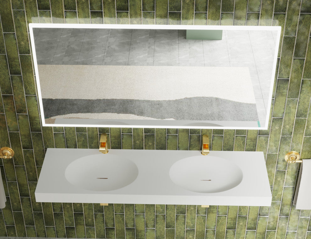 CastelloUSA Darleen Solid Surface Wall Mount Bathroom Sink, White, 60"
