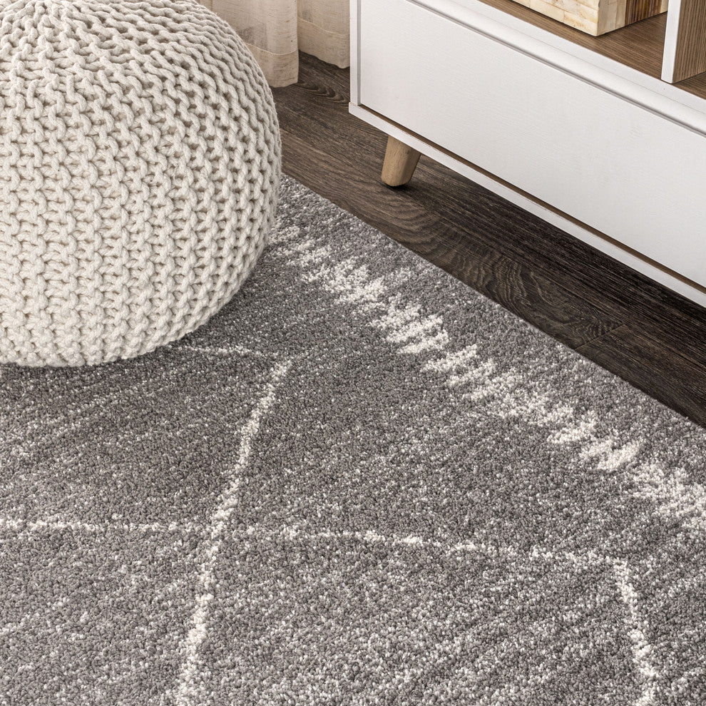 Zaina Moroccan Beni Souk Area Rug, Gray/Cream, 8 X 10
