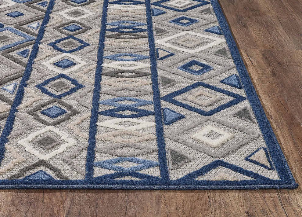 Calla Aztec Indoor/Outdoor Rug, Grey/Blue, 7'10' Round