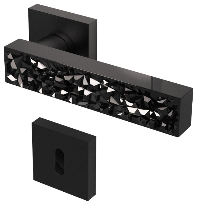Feodora Modern Cut Crystal Privacy Pin Door Handle, Black