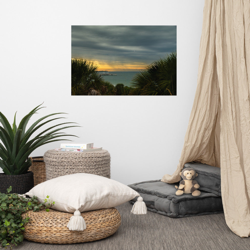 Cloudy Rainy Sunset De Soto Beach Unframed Landscape Photo Wall Art Print, 24" X 36"