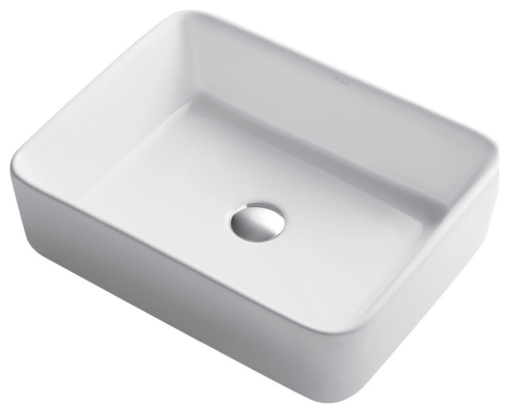 Elavo Square Ceramic Vessel Sink, Bathroom Ramus Faucet, PU Drain, Matte Black