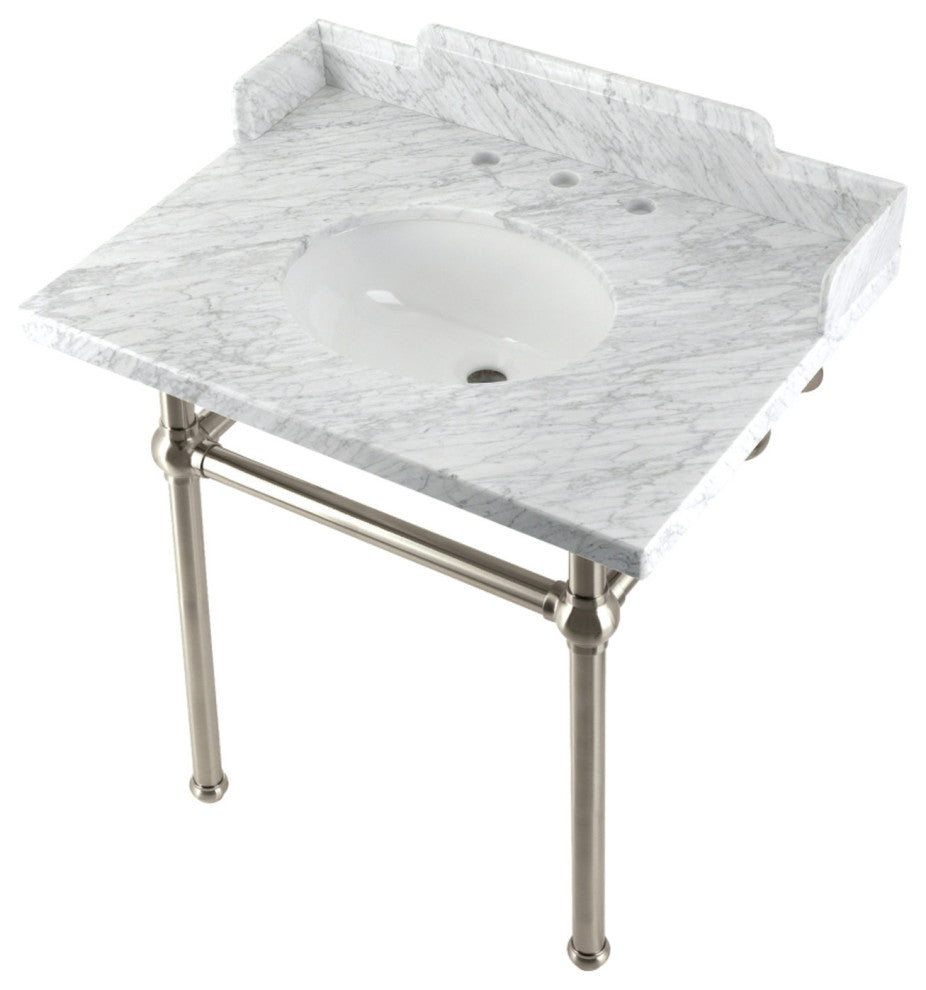 Kingston Brass LMS3030MB8 30" Carrara Marble Console Sink, Legs