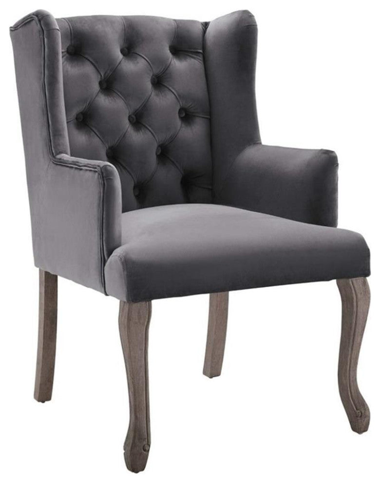 Gray Realm French Vintage Dining Performance Velvet Armchair