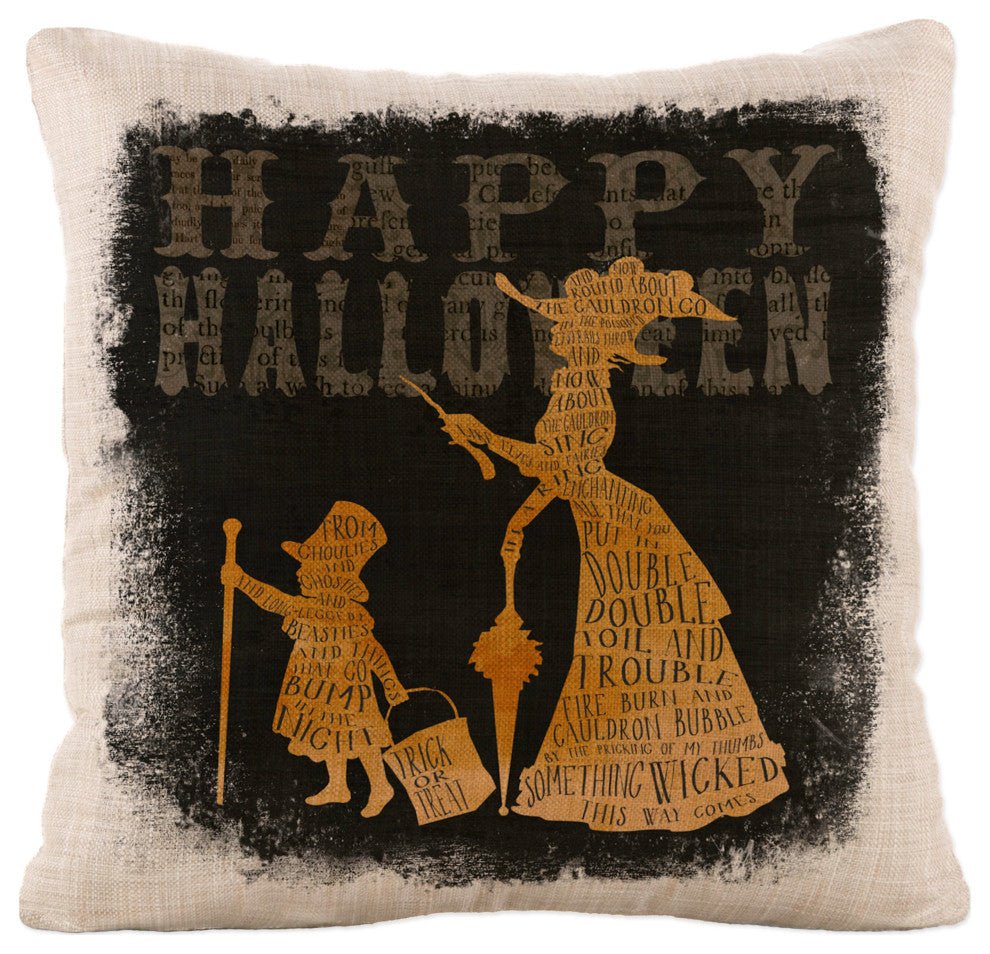 Halloween Party 18"x18" Happy Halloween Pillow, Natural
