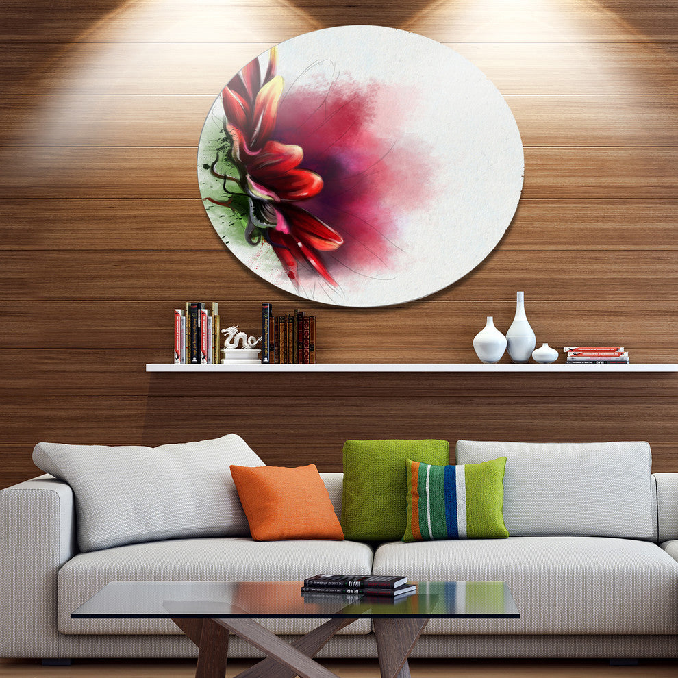 Red Sunflower Watercolor Sketch, Flowers Disc Metal Wall Art, 23"