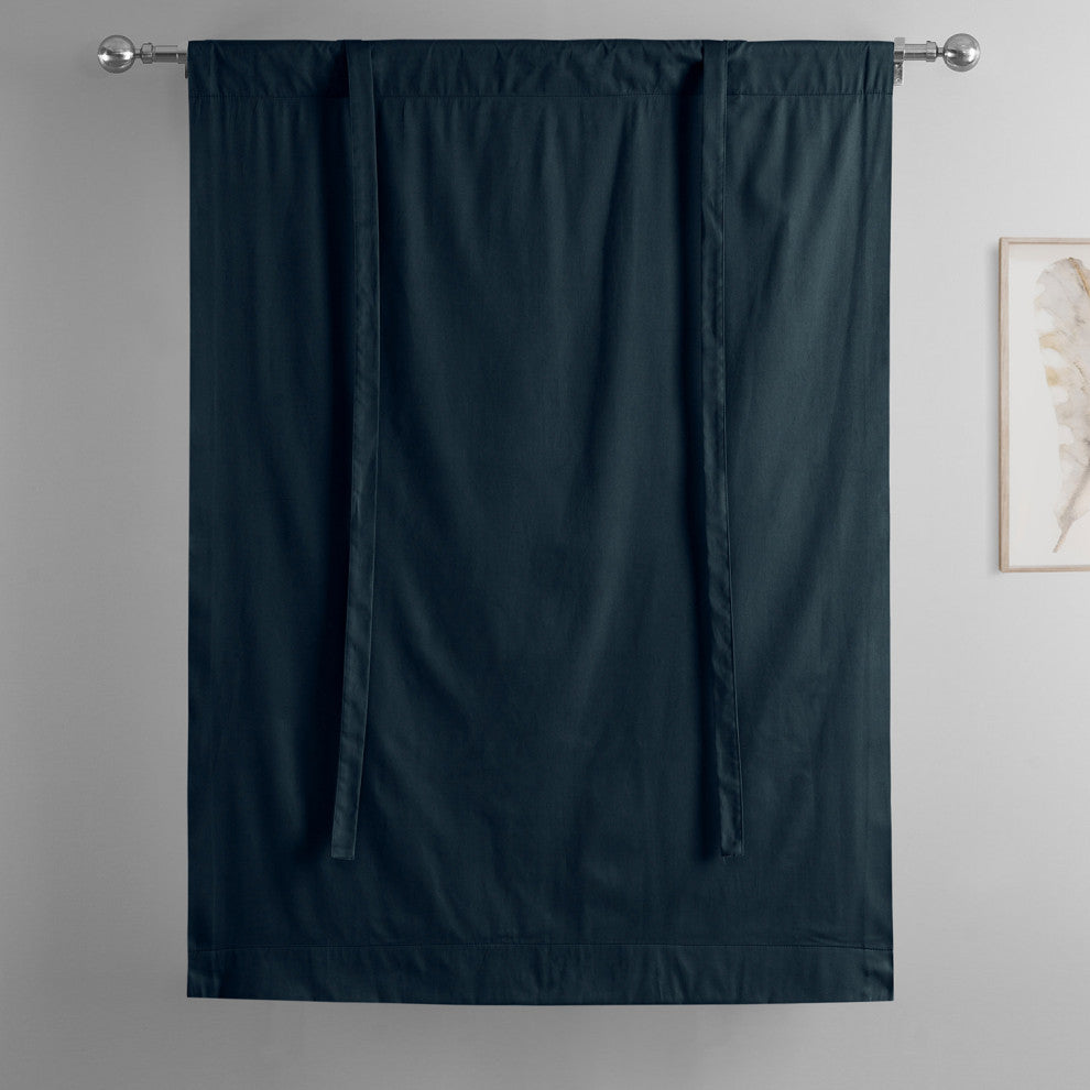 Solid Cotton Tie-Up Window Shade Single Panel, 46W x 63L, Polo Navy, 46w X 63l