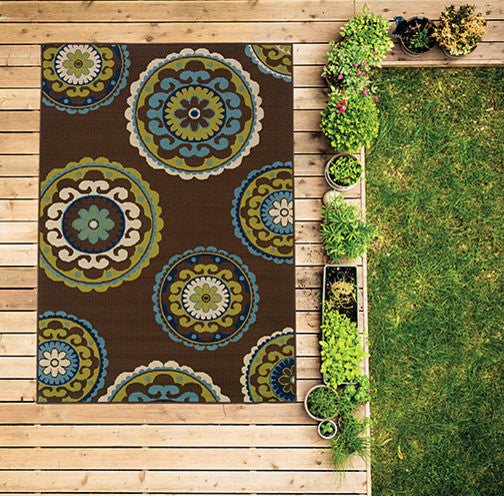 Oriental Weavers Caspian Brown/Green Medallion Indoor/Outdoor Rug 6'7"X9'6"