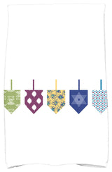 Doodled Dreidels Holiday Geometric Print Kitchen Towel, White