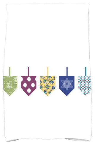 Doodled Dreidels Holiday Geometric Print Kitchen Towel, White