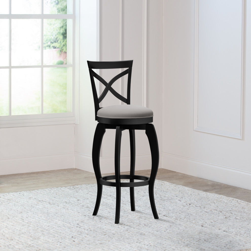 Hillsdale Ellendale Wood Swivel Stool, Curved X-Back, Black, Bar Height