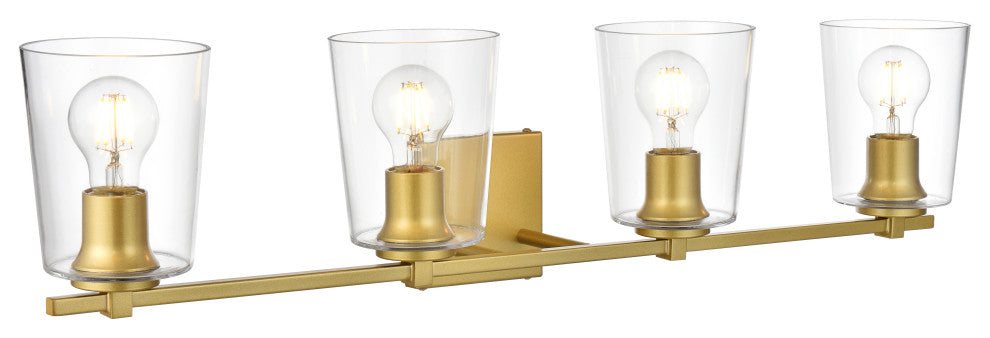 4 Light Brass And Clear Bath Sconce