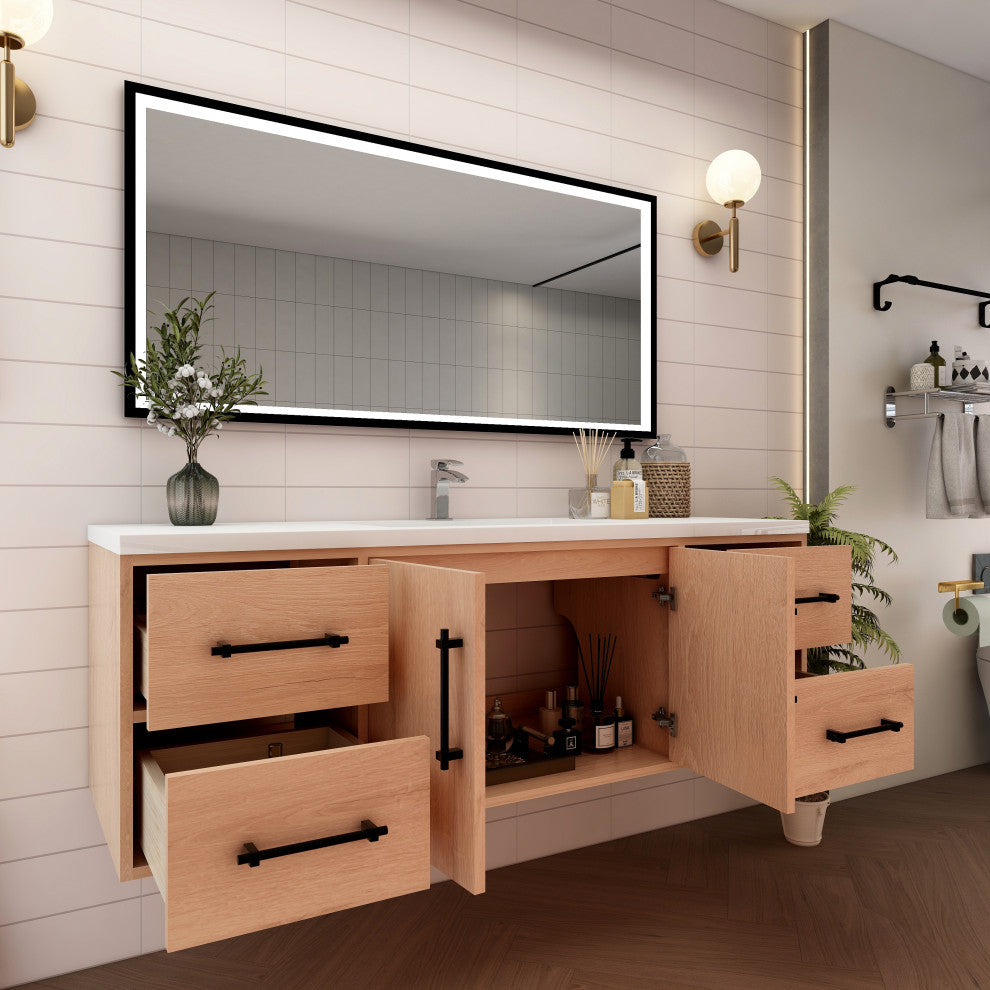 Victoria 60" Solid Wood Bath Vanity, Single Sink, Red Oak