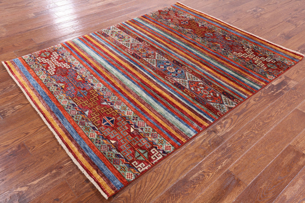 4' 11" X 6' 5" Handmade Khorjin Super Kazak Wool Rug Q5456
