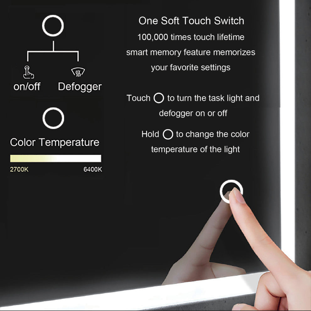 Fogless, Color Temperature Adjustable LED Mirror, 24"x30"