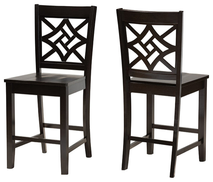 Isidro Transitional Dark Brown Finish Wood 2-Piece Counter Stool Set