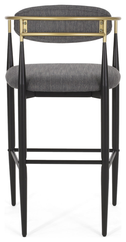 Camas Modern Fabric Upholstered Iron 30" Barstools, Set of 2, Charcoal/Black