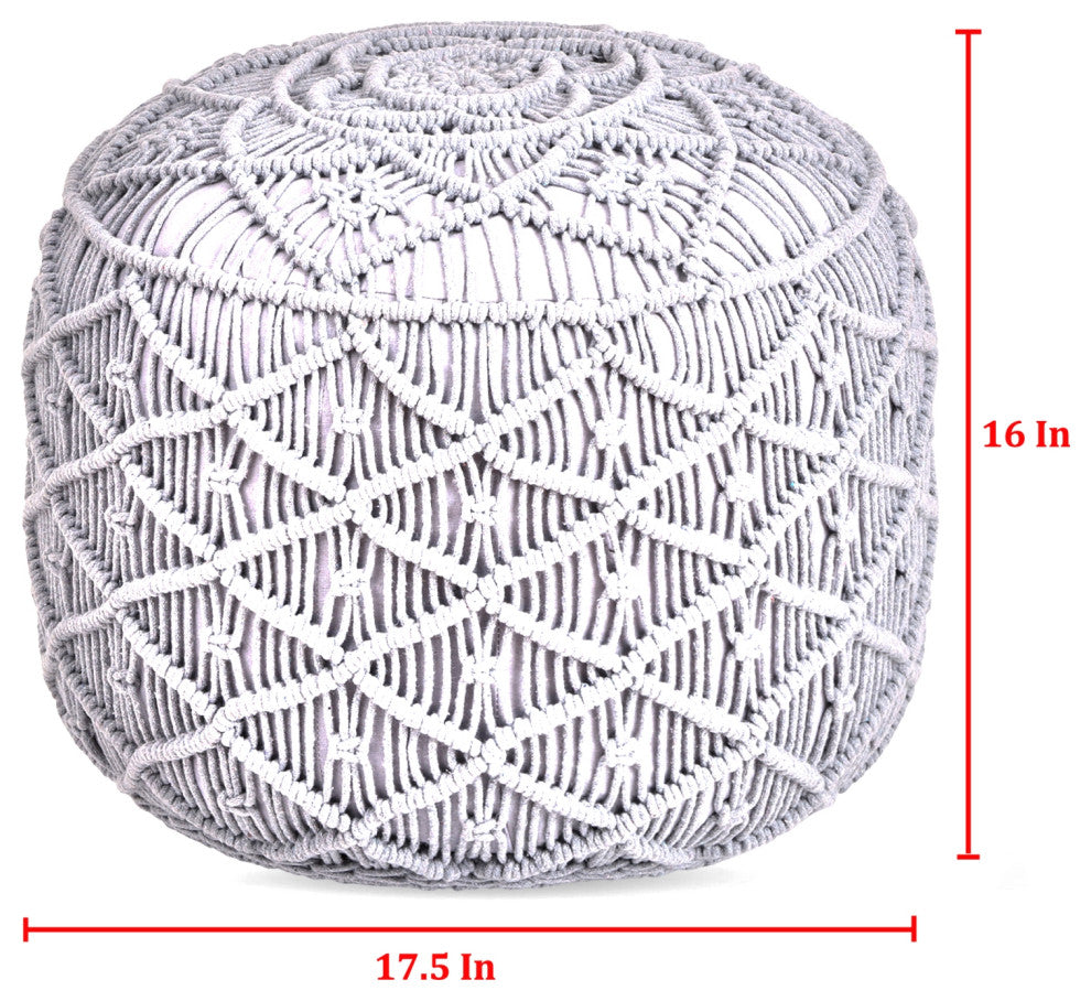 Loft Lyfe Sariya Ottoman, Hand Knitted, Cotton Yarn, White