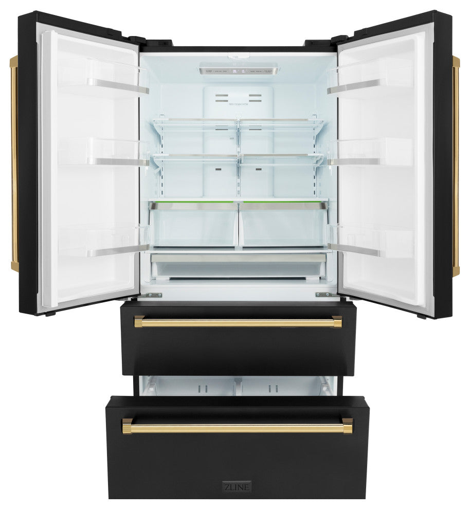 ZLINE 36" French Door Refrigerator With Ice Maker, Black RFMZ-36-BS-G