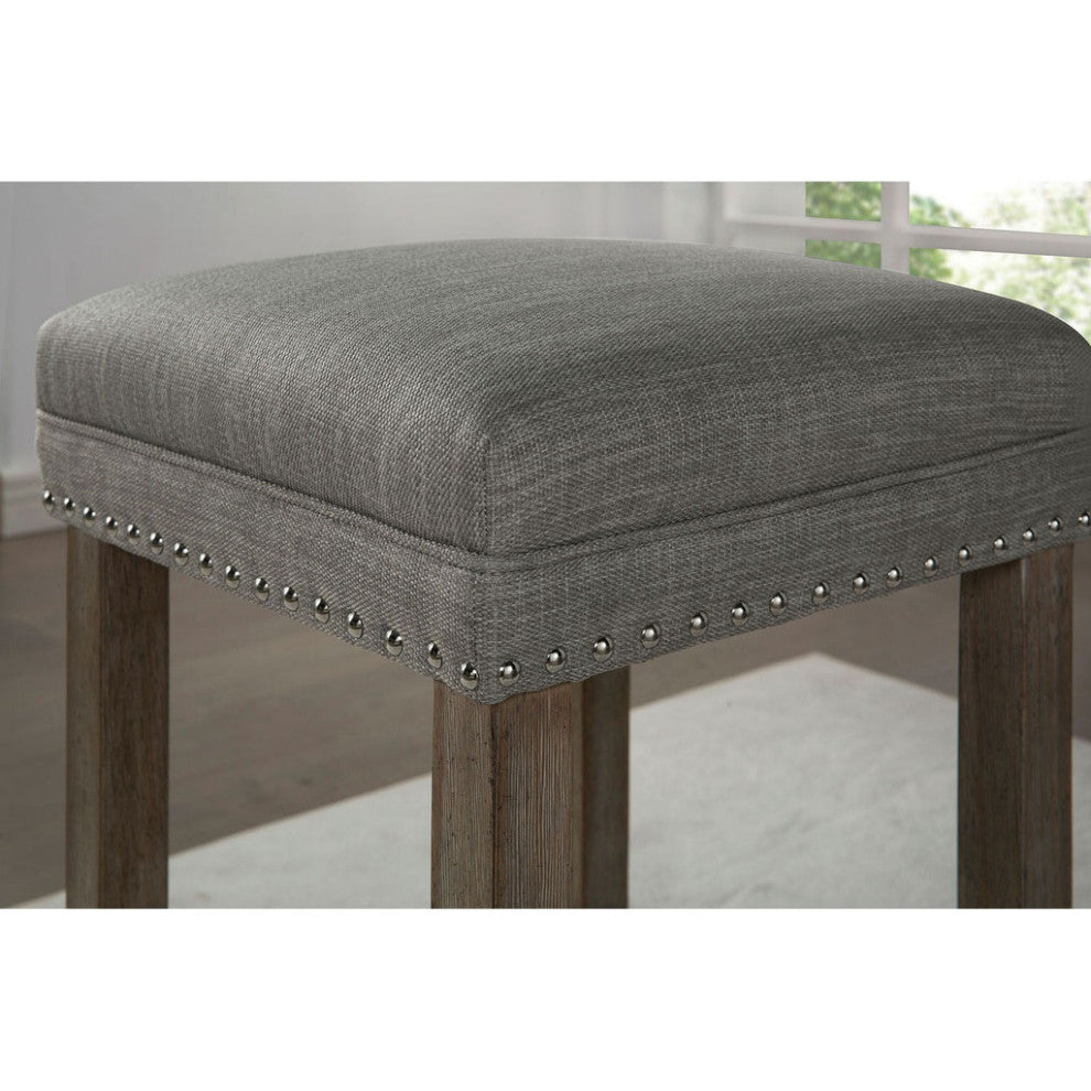 4 Piece Counter Height Table Set with 3 Stools, Wire Brushed Gray