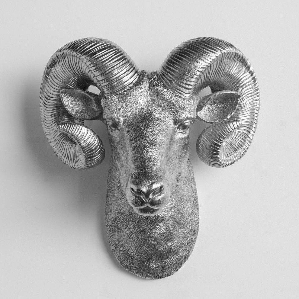 Resin Ram Head Wall Mount, Silver