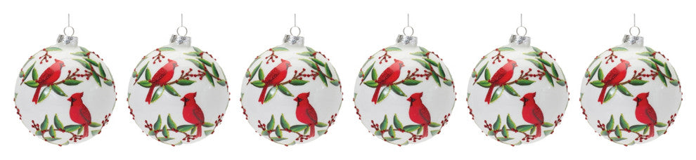 Cardinal Bird Ball Ornament, Set of 6