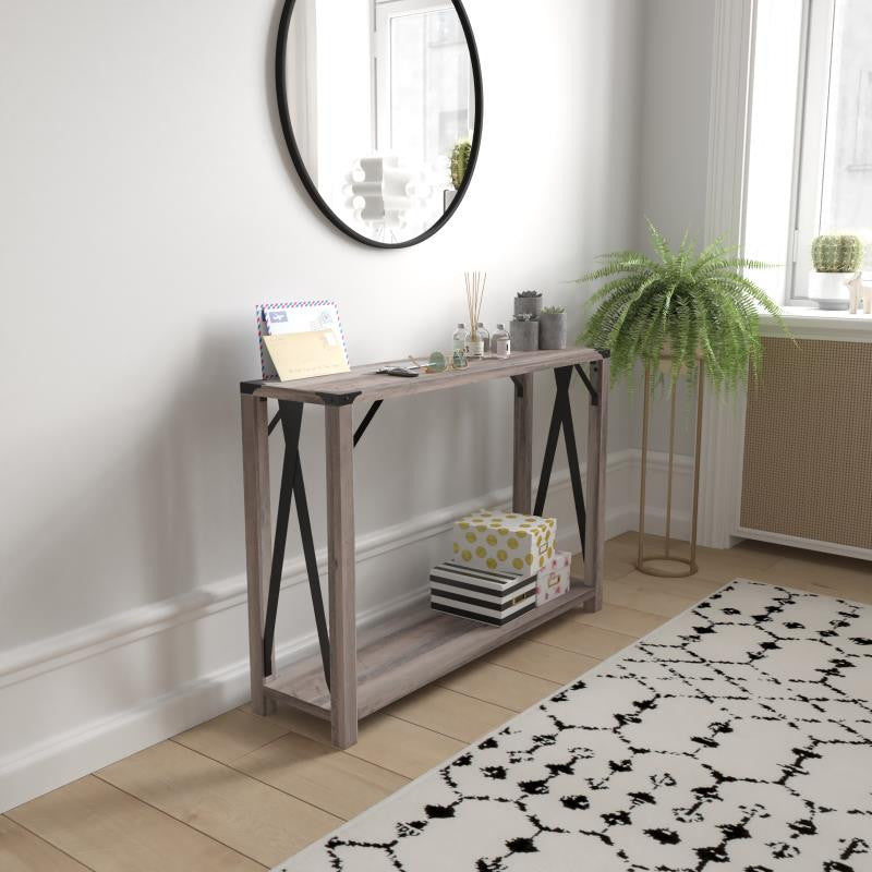 Wyatt Modern Farmhouse Wooden 2 Tier Console Table, Gray Wash