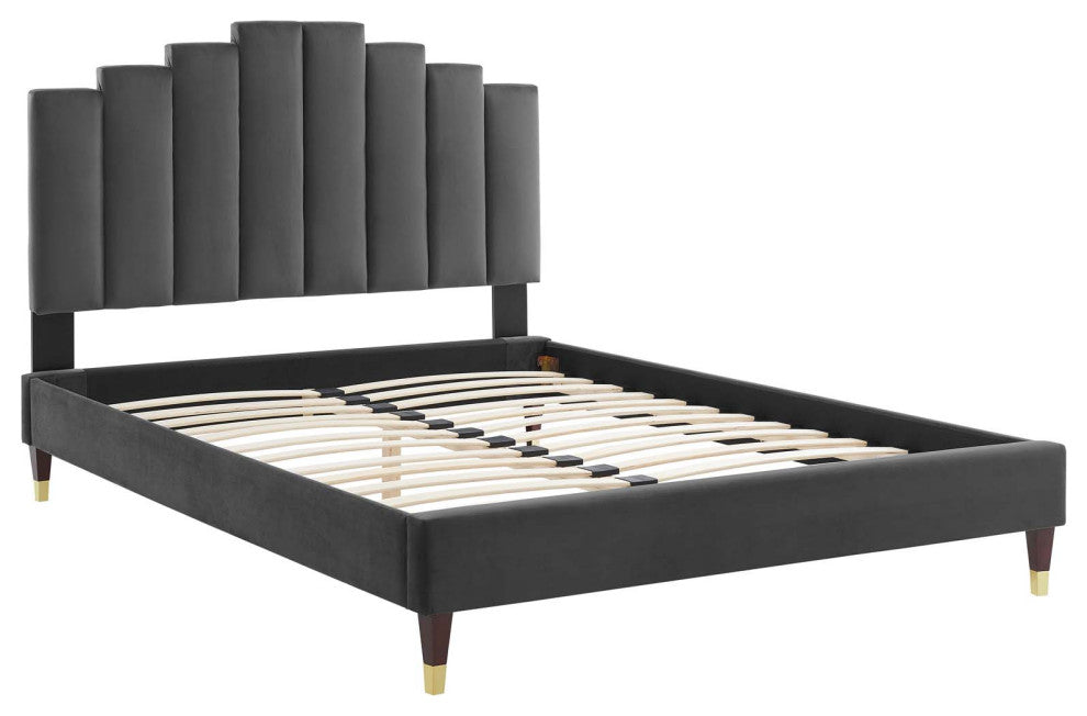 Elise Queen Performance Velvet Platform Bed MOD-6691-CHA