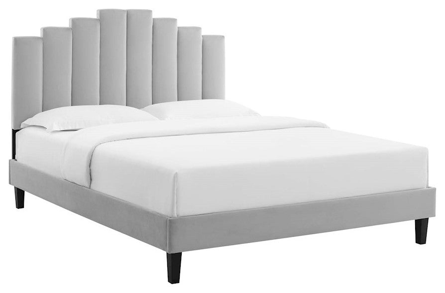 Elise Twin Performance Velvet Platform Bed Light Gray