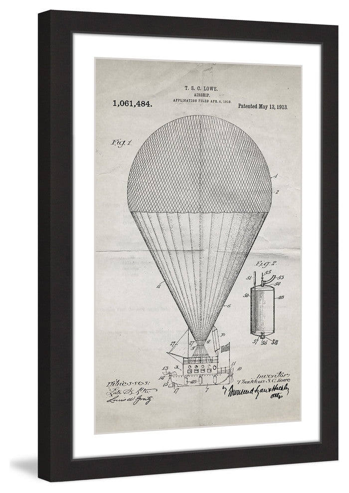 "Airship 1913 Old Paper" Framed Painting Print