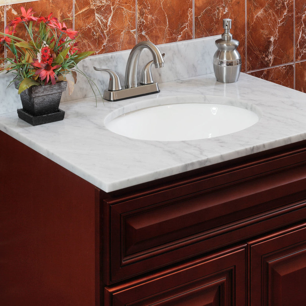 Cara White 43"x22" Marble Vanity Top, 4" Spread