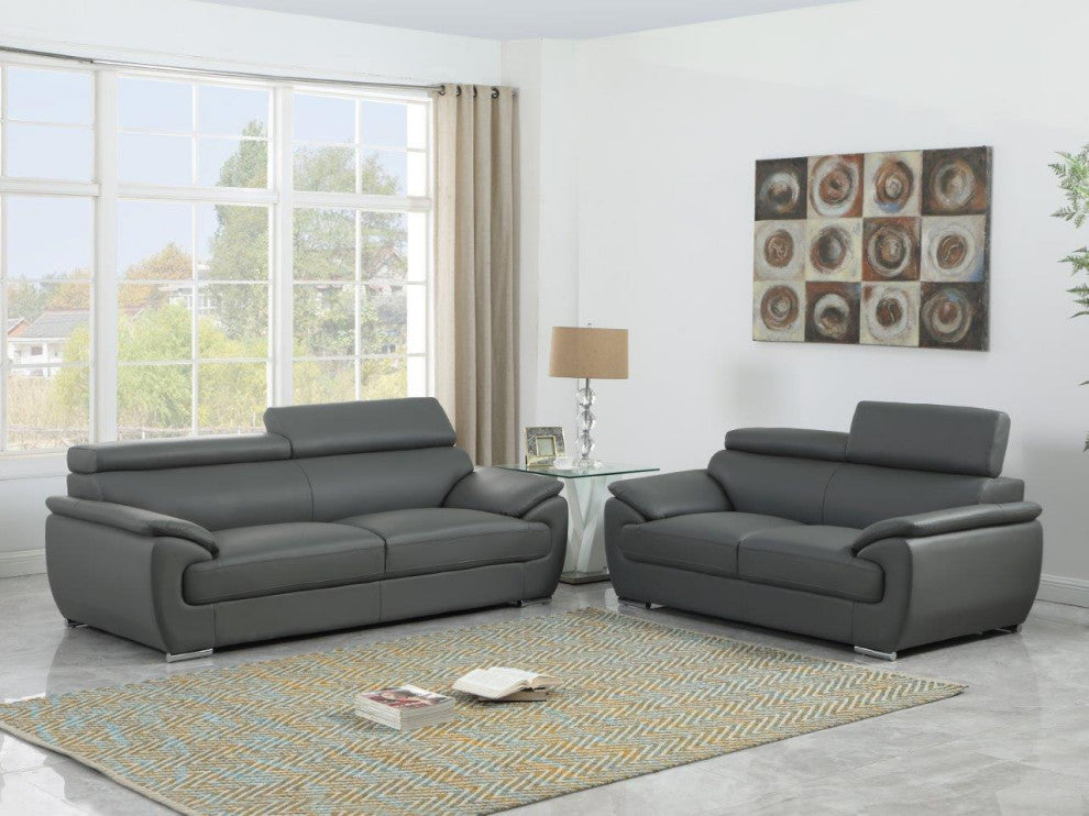 Nestore Premium Genuine Leather Match 2-Piece Sofa Set Gray