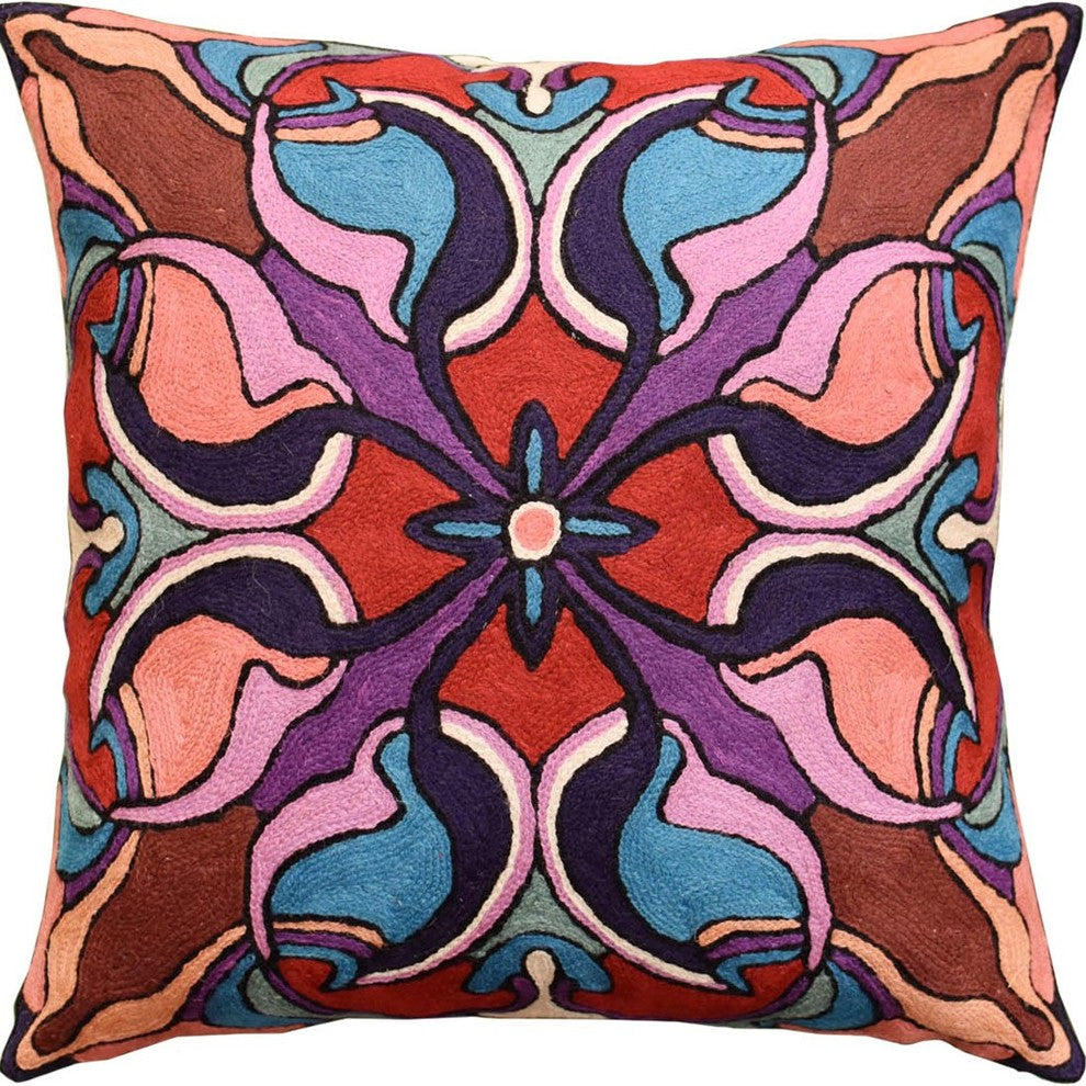Mosaic Floral Pillow Cover Decorative Stained Glass I Wool Handmade Wool 18x18"
