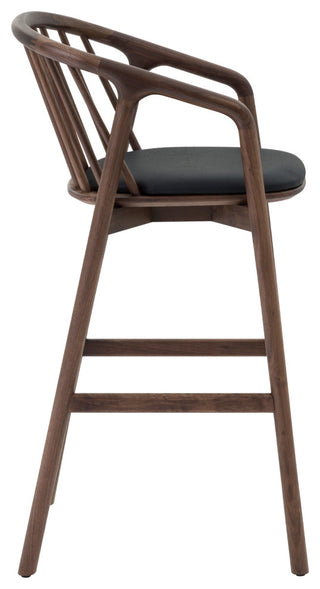 Echo, Walnut Wood/Black Faux Leather, Bar Stool, 30", Single