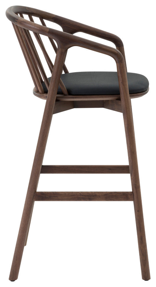 Echo, Walnut Wood/Black Faux Leather, Bar Stool, 30", Single