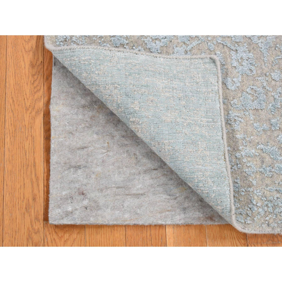 Powder Blue Persian Tree Design Jacquard Hand Loomed Runner Rug, 2'6"x12'1"