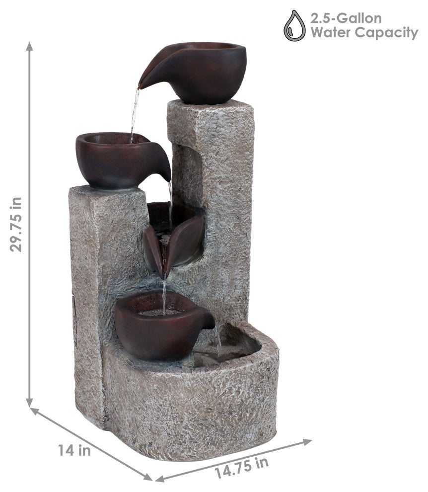 Sunnydaze Aged Tiered Vessels Solar Fountain With Battery Backup, 29"