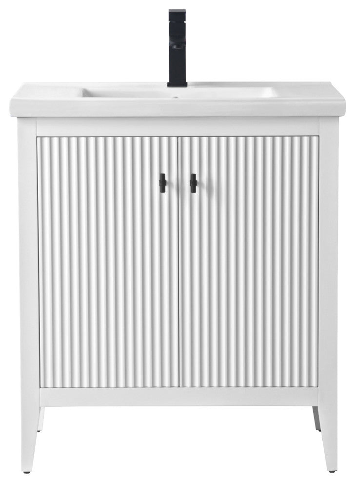 Vanity Art Freestanding Vanity, White, 30", Single Sink, Matte Black