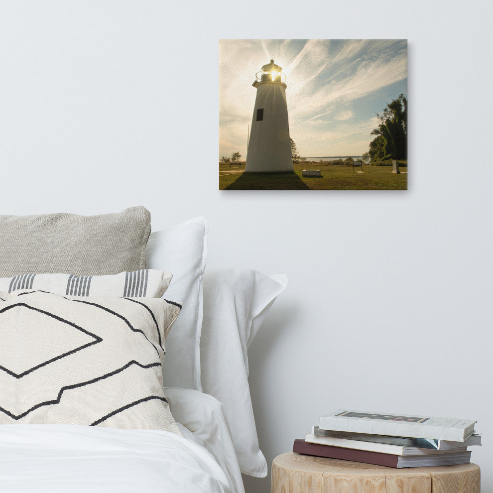 Turkey Point Lighthouse with Sun Flare Horizontal Canvas Prints, 16" X 20"