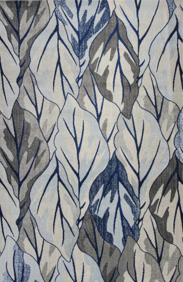 HomeRoots 5'x8' Grey Navy Machine Woven Tropical Indoor Area Rug